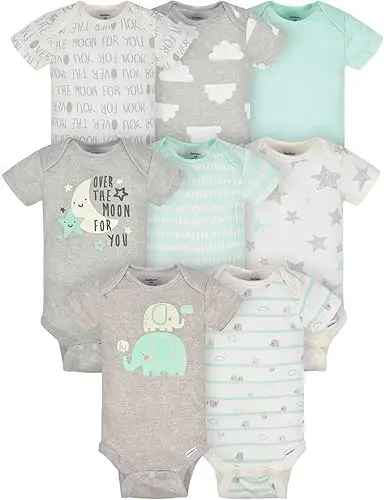 Baby Essentials for New Parent : Gerber Unisex-Baby 8-pack Short Sleeve Onesies